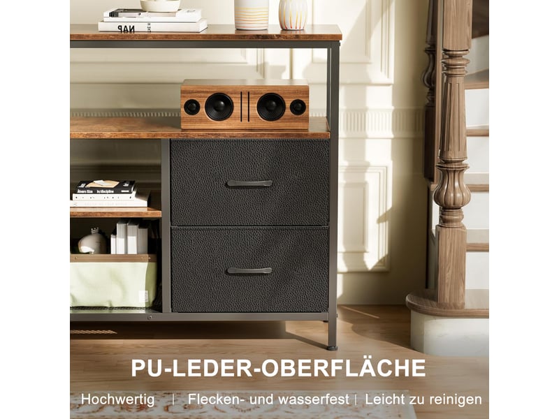  Meuble tv avec led,armoire tv de salon avec 4 tiroirs, tiroirs en tissu et structure en métal,137 x 29.8 x 78 cm, noir  - Conforama W