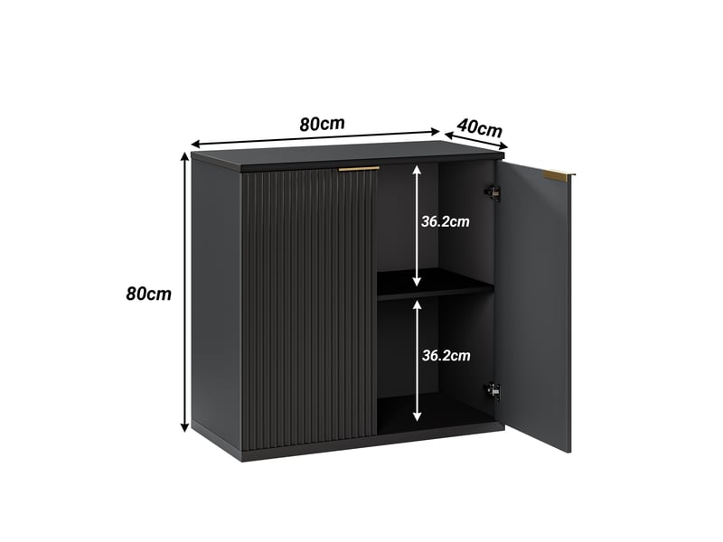  Meuble rangement noir à front plissé - poignée métal - 80x40x80 cm - salonchambre  - Conforama D