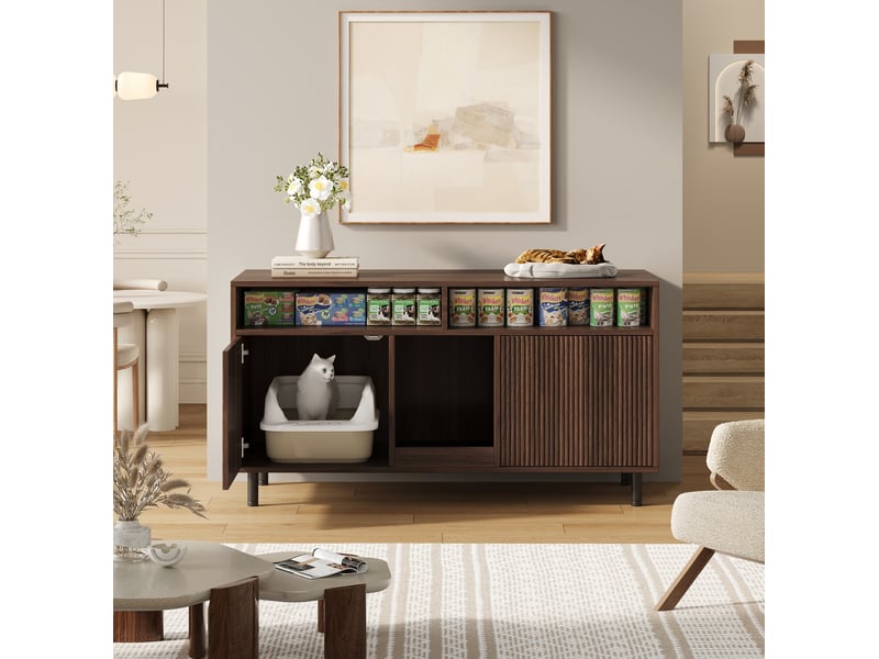 Meuble buffet 120x50x66 cm avec niche et 2 portes, espace de rangement, MDF, couleur noyer - Conforama E