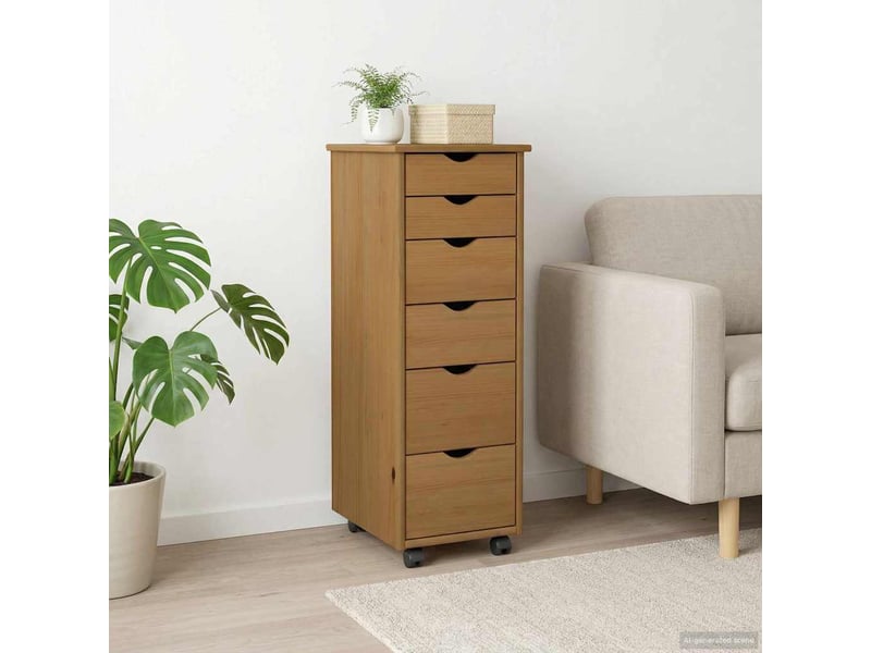  Caisson roulant de bureau, meuble de rangement 34 x 39 x 93,5 cm bois de pin massif  - Conforama B