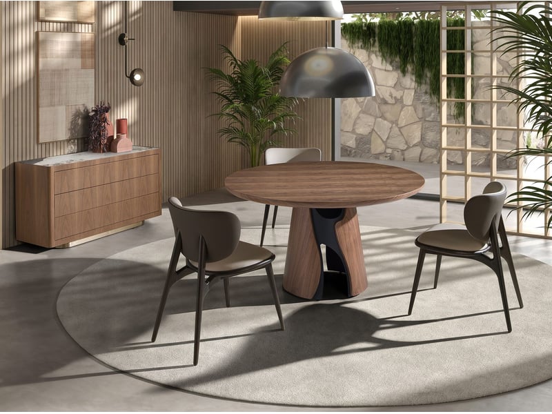  Table de salle à manger ronde en noyer et acier époxy noir 1205 - Conforama D