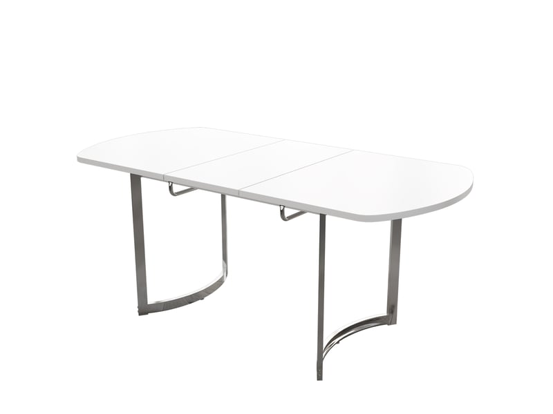 Table à manger extensible rectangulaire en mdf avec pieds en métal plaqué argent,140180x80cm,blanc table blanc - Conforama E