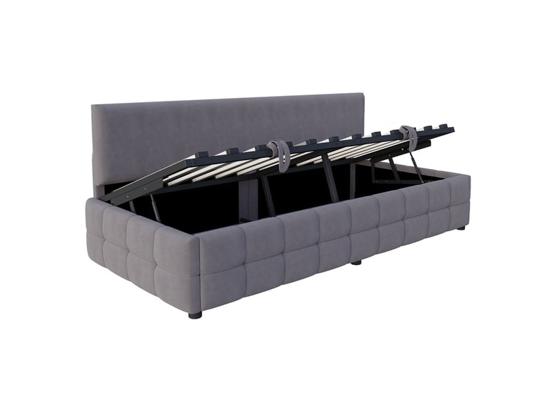  Lit coffre enfant 90x200 cm canapé-lit avec rangement, velours, gris foncé, sans matelas  - Conforama E