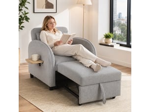Fauteuil convertible 1 place en tissu gris 88x78x82 cm