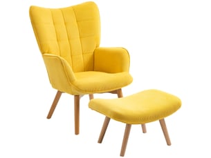 Fauteuil d'appoint avec repose-pieds, fauteuil inclinable aspect velours côtelé, fauteuil à pieds en bois, pour salon, jaune