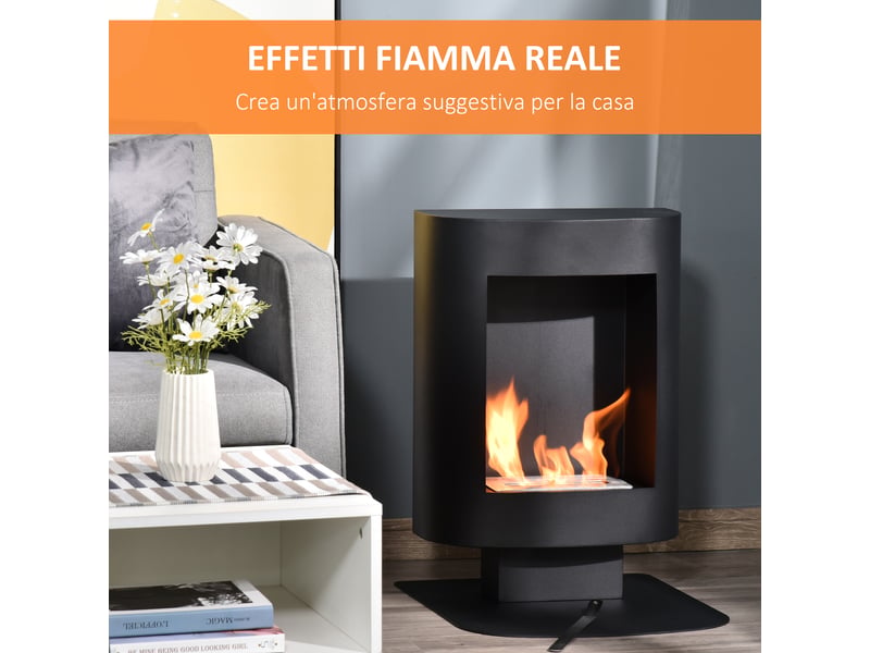  Cheminée noire au bioéthanol sur pied, réservoir 0,9 l, 20 m², 46,5 x 53 x 65 cm  - Conforama W