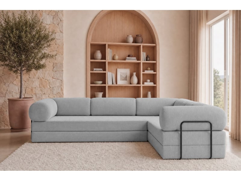 Cosima l - canapé d'angle convertible petit velours côtelé 4 places gris clair gauche - Conforama D