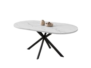 Table extensible ovale 120 à 160 sur 80 sur 75 cm coloris bois mdf pieds métal salle à manger