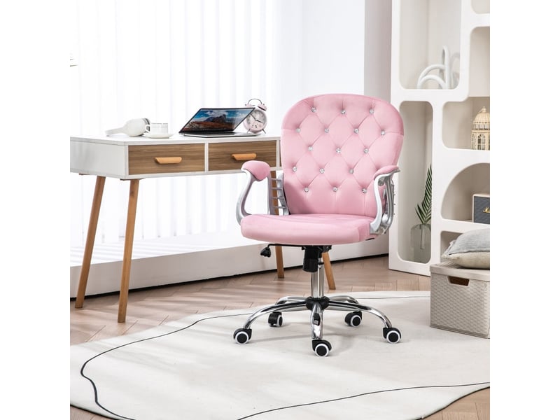  Chaise de bureau nalson velours hauteur ajustable accoudoirs rose  - Conforama D