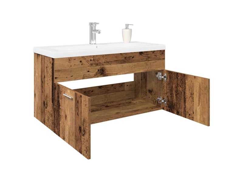 Meuble avec vasque, armoire salle de bain intégrée vieux bois bois d'ingénierie cf65570 - Conforama B