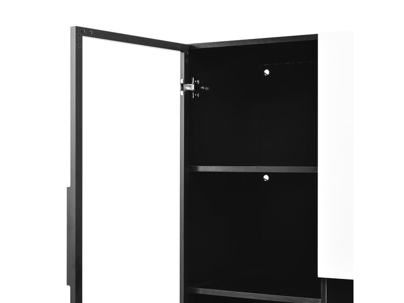 Vitrine moderne noir et blanc 160x40x120 cm, meuble en mdf avec éclairage led intégré et portes vitrees - Conforama W