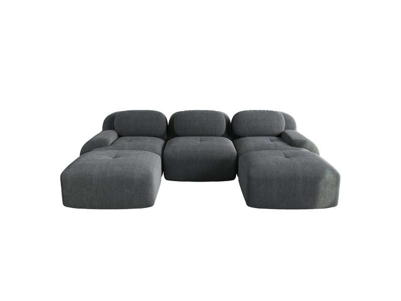 Canapé d'angle modulable 5 places en velours côtelé gris, sans montage, accoudoirs extra-larges  - Conforama A