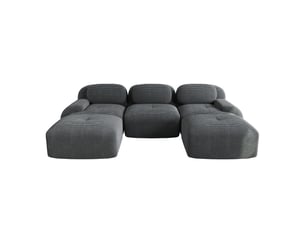 Canapé d'angle modulable 5 places en velours côtelé gris, sans montage, accoudoirs extra-larges