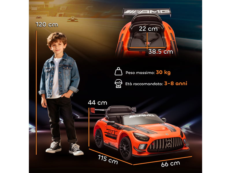 Voiture électrique mercedes-amg 12v pour enfants de 3 à 8 ans avec télécommande, phares led et roues de transport, orange. - Conforama E