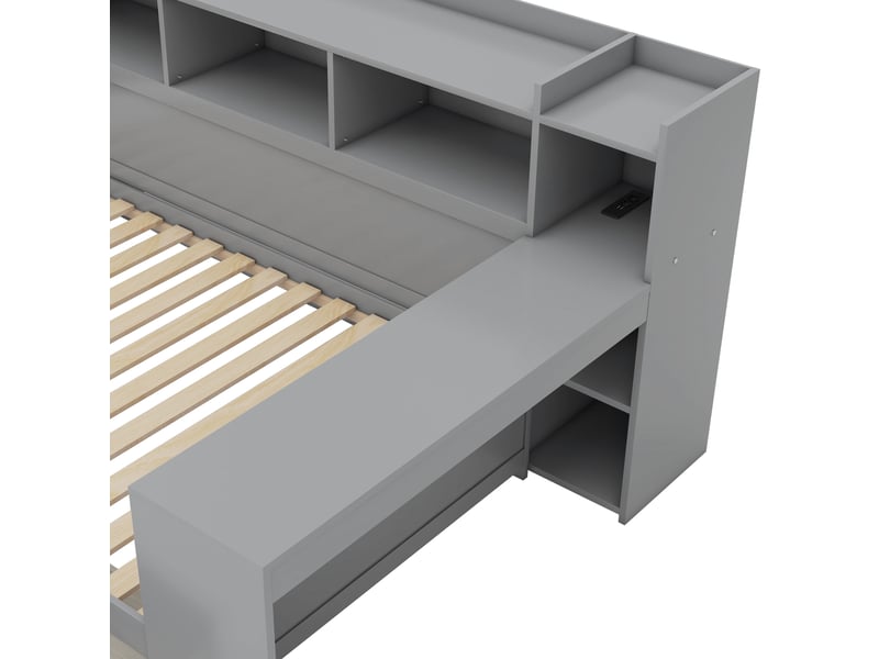  Lit banquette 90x200 cm gris avec bureau intégré et 2 tiroirs de rangement  - Conforama W