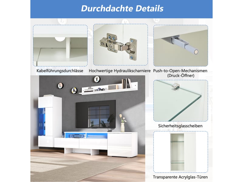 Ensemble meuble tv mural - ensemble 3 pièces - blanc brillant - led - 170x35x45 cm  - Conforama E