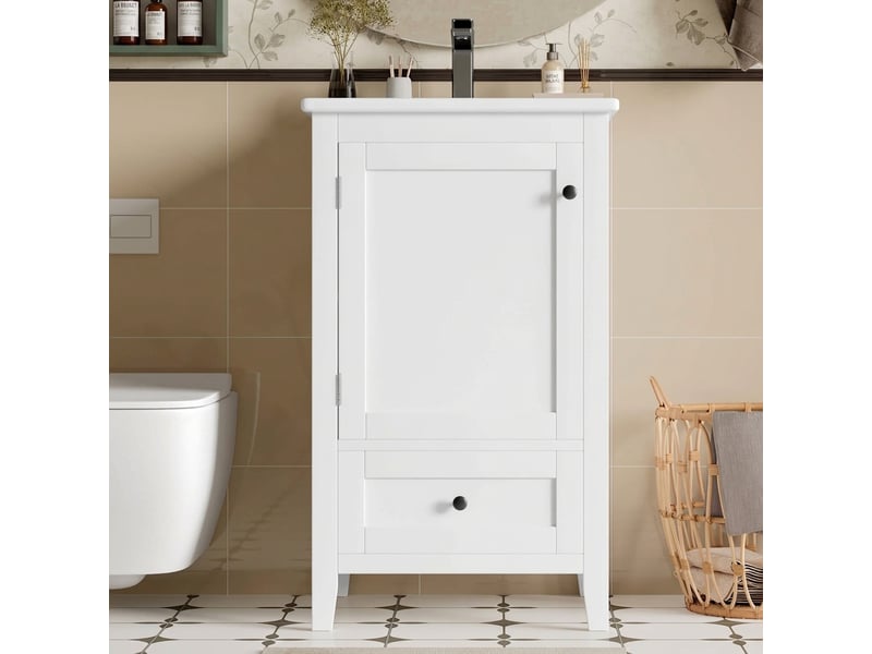 Meuble salle de bain sur pied 51x46x85cm avec meuble vasque en céramique blanc - Conforama C