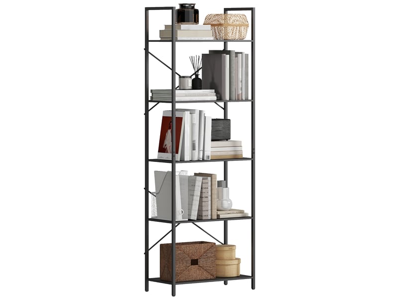 Étagère livres 5 niveaux style industriel, métal, rangement ouvert salonbureau, noire, 60x30x170,5 cm.  - Conforama A