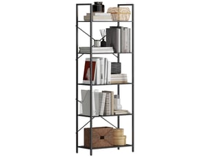 Étagère livres 5 niveaux style industriel, métal, rangement ouvert salonbureau, noire, 60x30x170,5 cm.