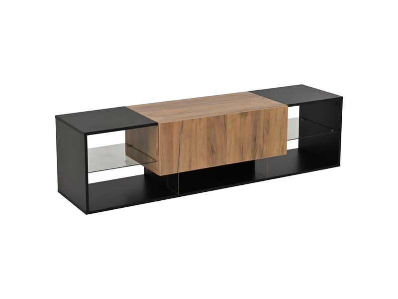  Meuble tv moderne noir pour écran jusqu’à 70 pouces avec 3 plateaux en verre et 2 tiroirs  - Conforama E
