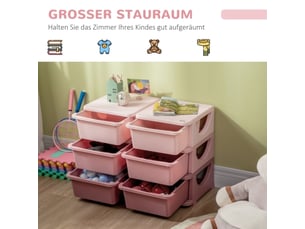 Boîte rangement jouets rose, 6 tiroirs, organiseur en plastique, commode pour chambre enfant