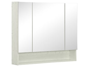 Meuble de salle de bain avec miroir, 3 portes, étagère réglable et compartiment, 90 x 15 x 75 cm, blanc