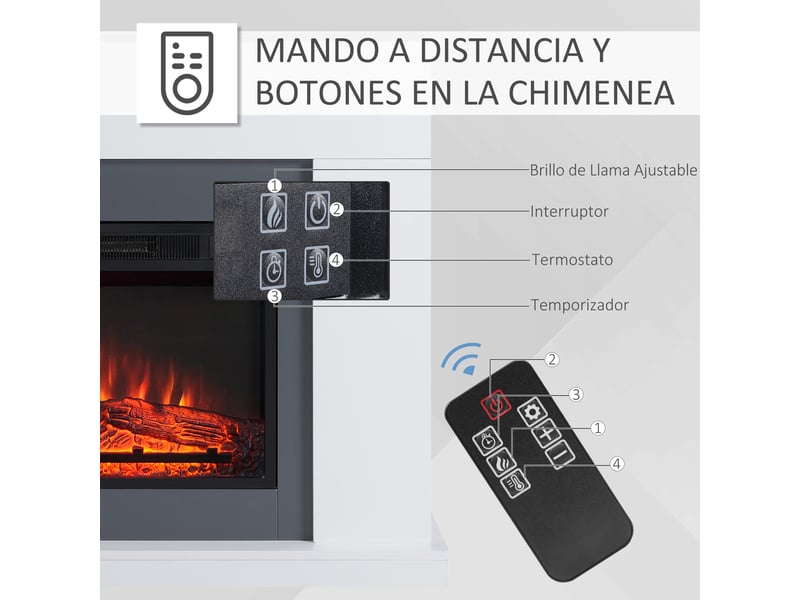Cheminée électrique avec manteau blanc, 1800-2000 w, chauffage jusqu’à 37 m² - Conforama R