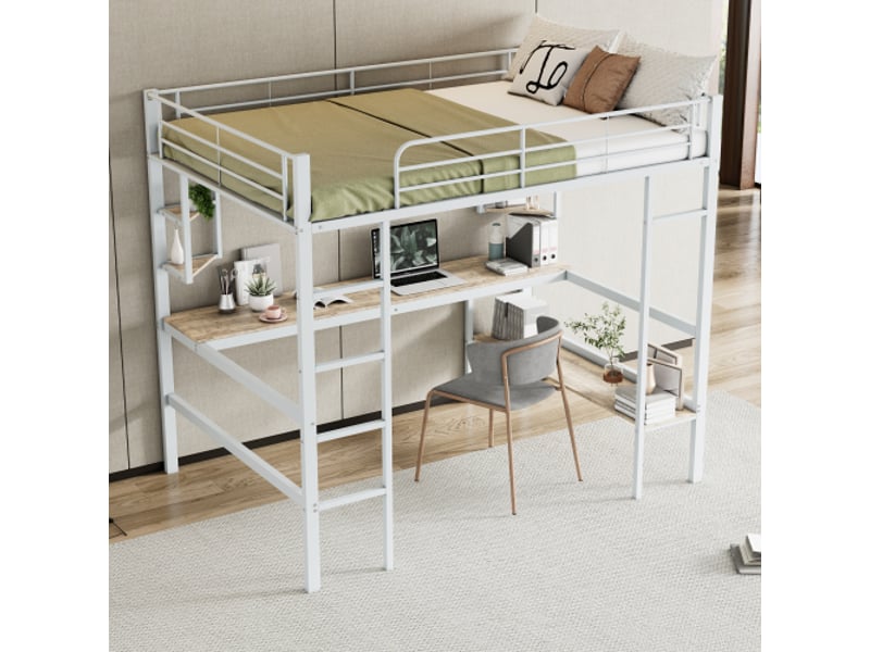  Lit mezzanine 140x200 cm coloris blanc métal lit enfant blanc - Conforama E