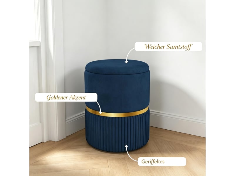  Pouf repose-pieds - tabouretrepose-pieds avec rangement, velours tricoté, 36 x 36 x 44 cm, avec repose-pieds, bleu  - Conforama R