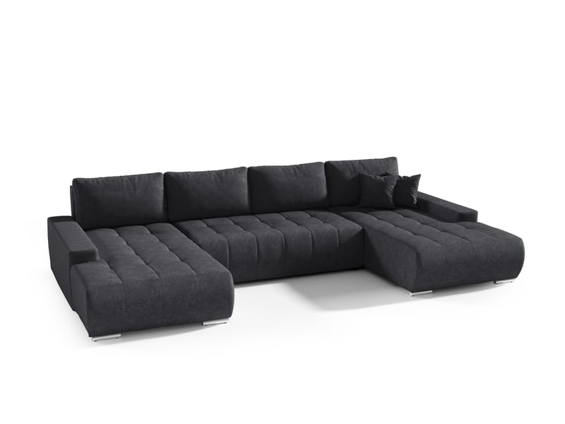 Canapé d'angle convertible velutti u velours aston noir, forme u avec coffre - Conforama A
