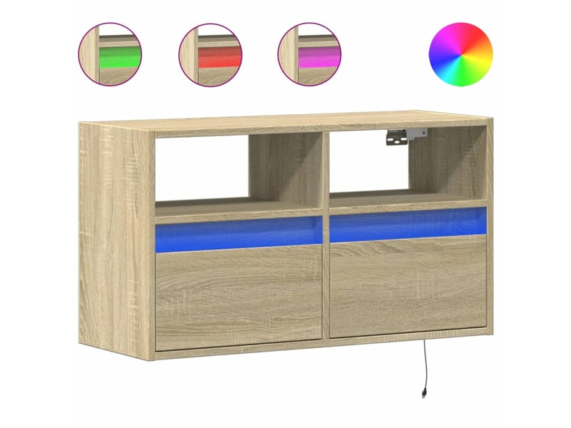 Meuble tv - banc tv - meuble de rangement mural avec lumières led chêne sonoma 80x31x45 cm - Conforama A