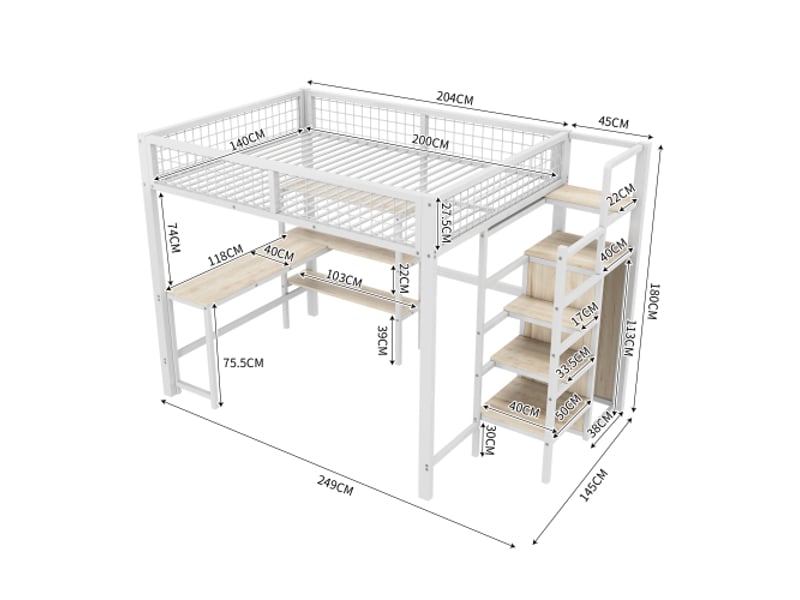  Lit mezzanine 140x200 cm coloris blanc métal lit enfant blanc - Conforama C