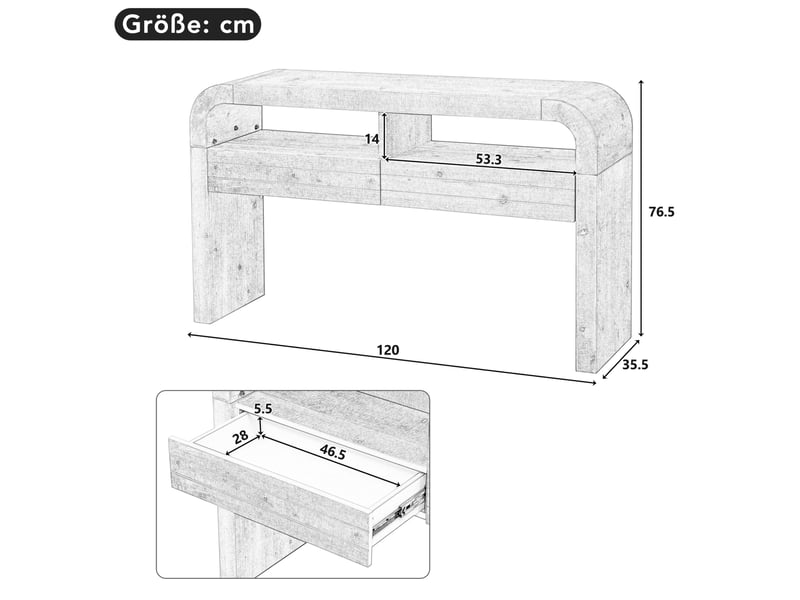  Table console 120x35,5x76,5 cm avec tiroirs mdf naturel  - Conforama E