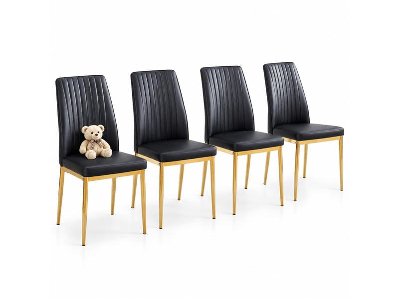  Lot de 4 chaises de salle à manger,43x42,5x92,5 cm,similicuir et métal doré,noir  - Conforama A