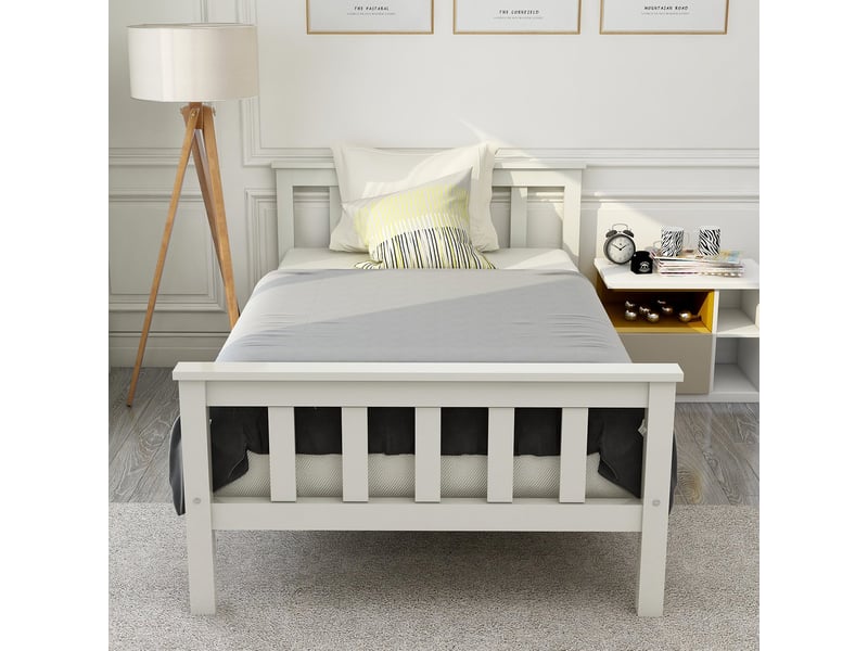  Lit enfant design minimaliste blanc en bois massif avec sommier à lattes, idéal pour chambre ado ou enfant garçon fille  - Conforama R