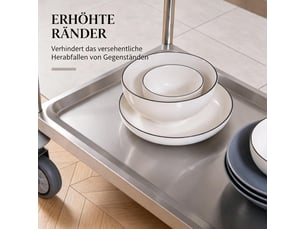 Desserte de cuisine en acier inoxydable gris, chariot de service à 2 niveaux avec roulettes, charge 100 kg, 80x45x82 cm