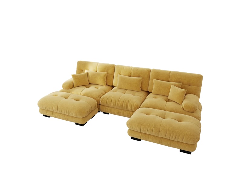  Canapé d'angle modulable convertible avec assise profonde et ottoman, en chenille jaune  - Conforama A