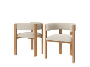 Lot de 2 chaises de salle à manger beige, dossier ergonomique rembourré, pieds métal effet bois naturel, assise épaisse, charge 150 kg