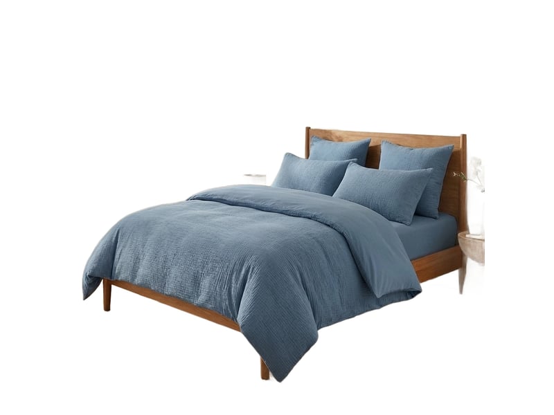  Parure de lit 240x260 cm gaze de coton - coton 57 fils bleu mer PD25492 - Conforama A