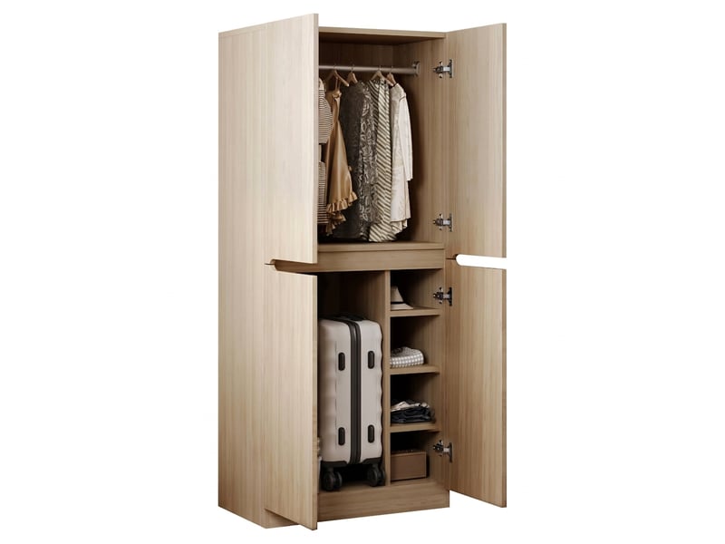  Armoire en bois naturel 2 portes avec penderie et compartiments de rangement, 70x40x170 cm  - Conforama A