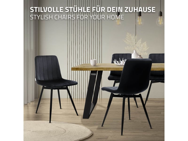  Ml-design chaise de salle à manger en velours, lot de 4, pivotante 360 degrés, avec dossier, pieds en métal, design moderne mid-century, patins réglables, pour cuisine salon, charge 120 kg, noir  - Conforama E