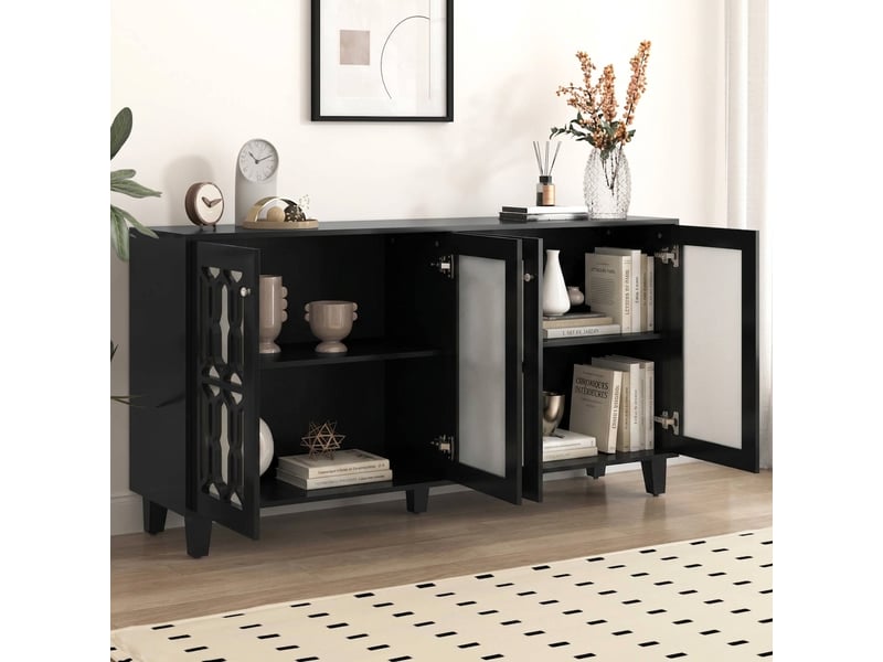  Buffet noir miroir bahut 4 portes meuble salle à manger 160 cm  - Conforama C