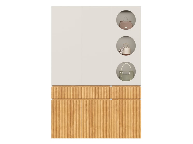  Armoire 6 portes avec penderie et 2 tiroirs, gris clair et bois clair, 135 x 50 x 200 cm pour votre chambre  - Conforama A