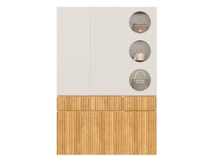 Armoire 6 portes avec penderie et 2 tiroirs, gris clair et bois clair, 135 x 50 x 200 cm pour votre chambre