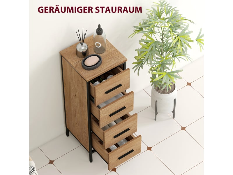  Meuble de salle de bain 4 tiroirs en panneau de particules et acier 30 x 30 x 82 cm  - Conforama D