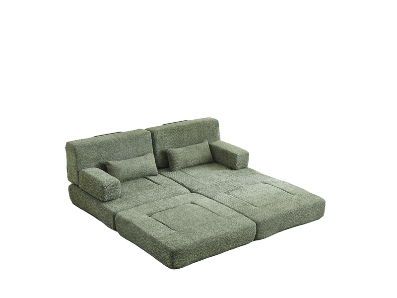 Canapé-lit modulable 1 place en chenille – vert – pliant 2 en 1 avec dossier haut et structure en fer - Conforama E
