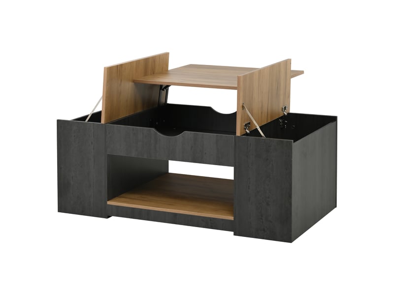 Table basse à plateau relevable, design élégant, structure grise, 109,5 cm, rangement sous plateau - Conforama E
