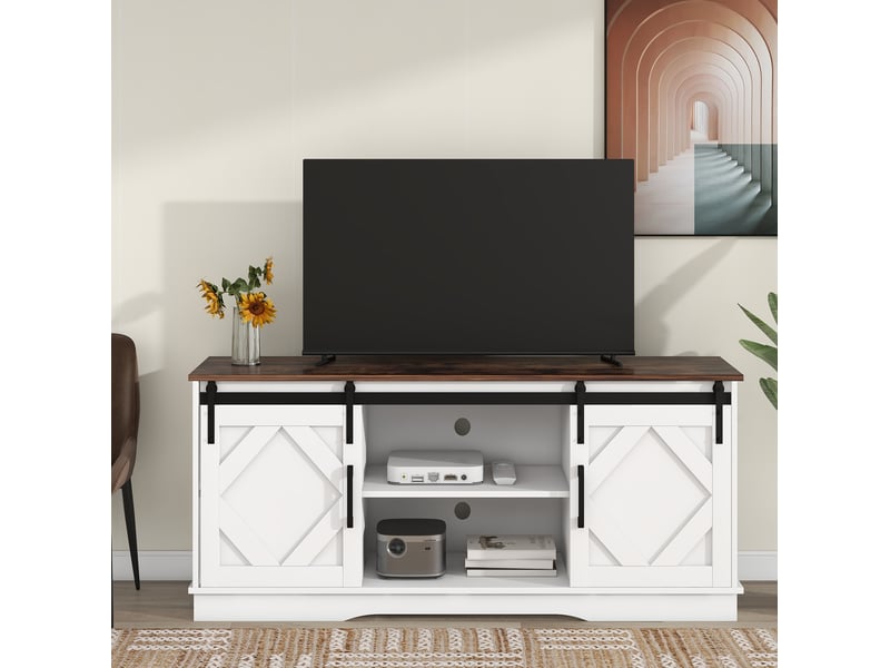 Meuble tv 150 x 40 x 60 cm avec 2 portes coulissantes et étagères réglables - Conforama B