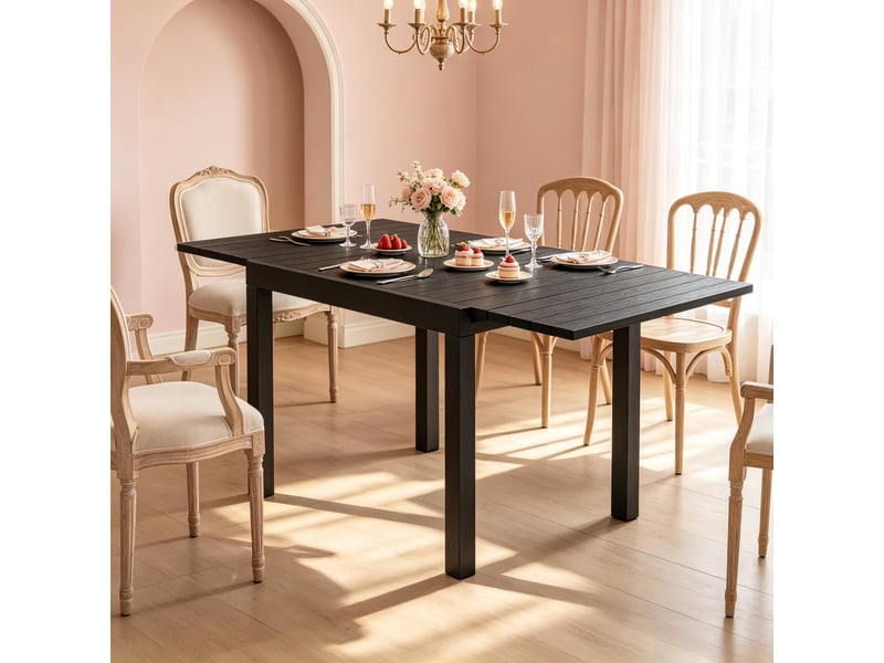 Table de jardin extensible,80x160x75 cm,pour 4 à 6 personnes,aluminium,noir - Conforama E