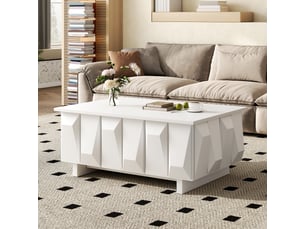 Table basse avec rangement - façades texturées 3d, portes et niches - panneau de particules - salon
